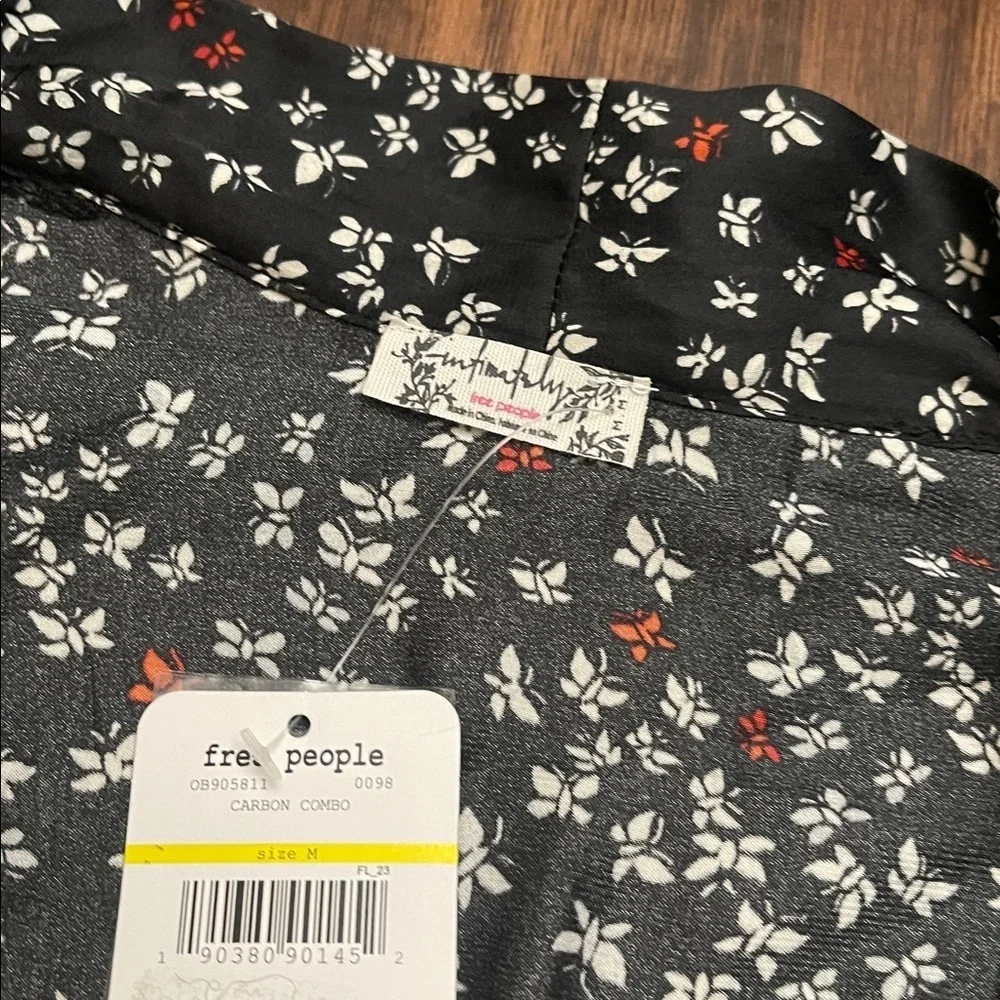 NWT Free people ladylike carbon combo floral black white long sleeve bodysuit M